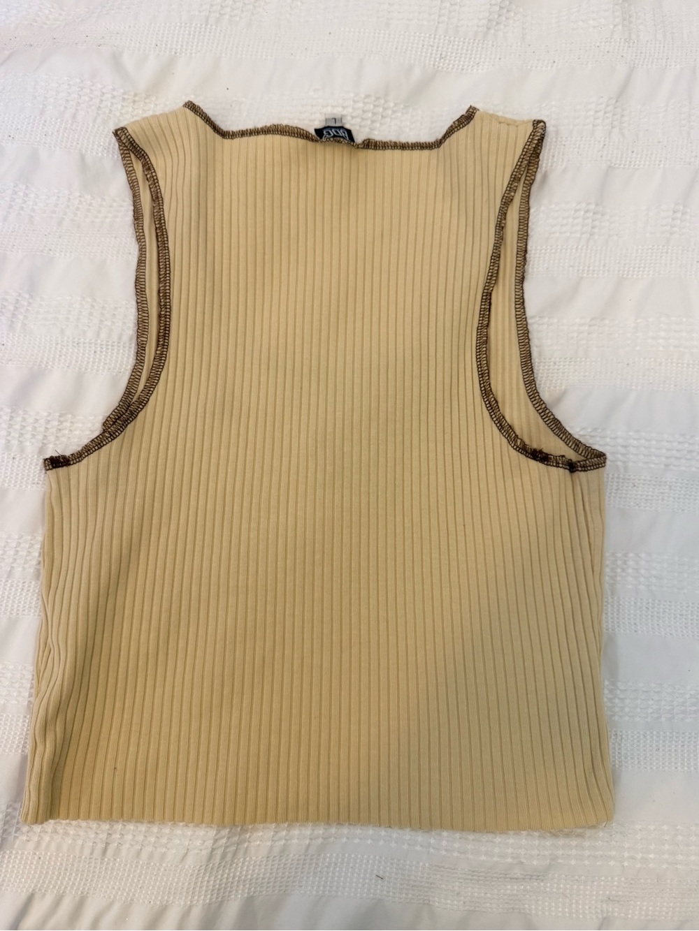 BDG Ribbed Tank Top in Cream with Brown Trim - Picture 3 of 3